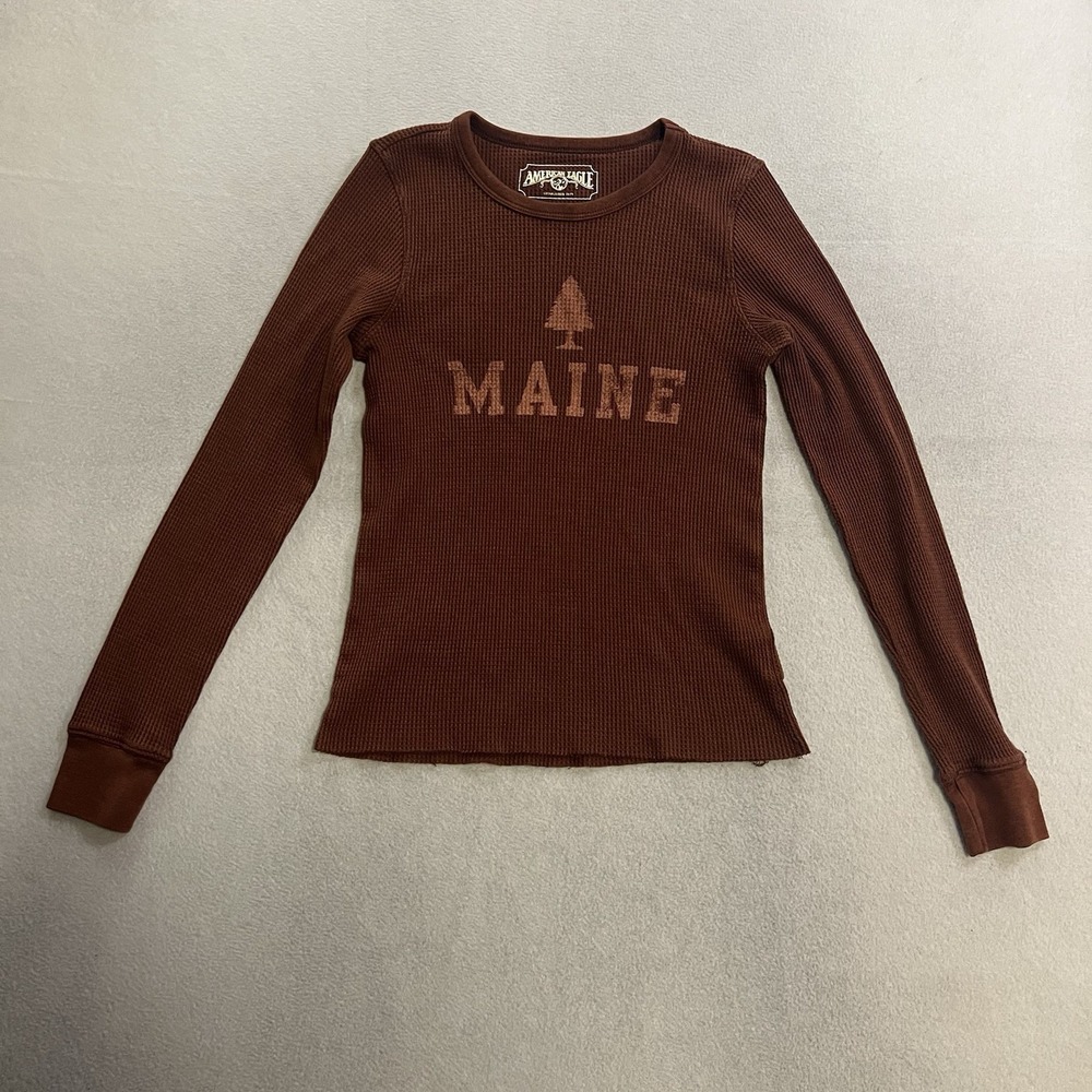 American Eagle MAINE Top Burnt Orange Thermal Long Sleeve Women's Size XS